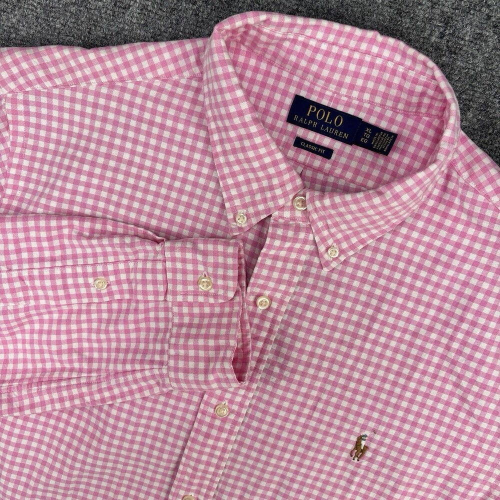 Polo Ralph Lauren Mens XL Classic Fit Pink White Gingham Check Shirt 100% Cotton